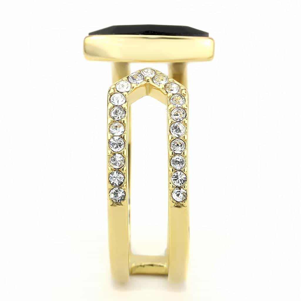 Stainless Steel Gold IP Black Onyx Marquise CZ Pave Swirl Ring view 9