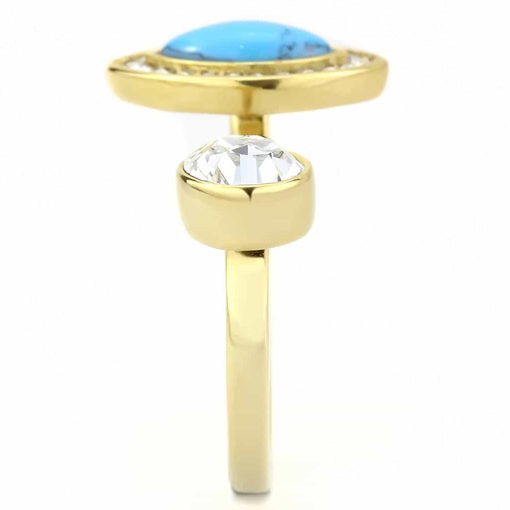 Stainless Steel Gold IP Turquoise Pear CZ Bezel Double Ring view 7
