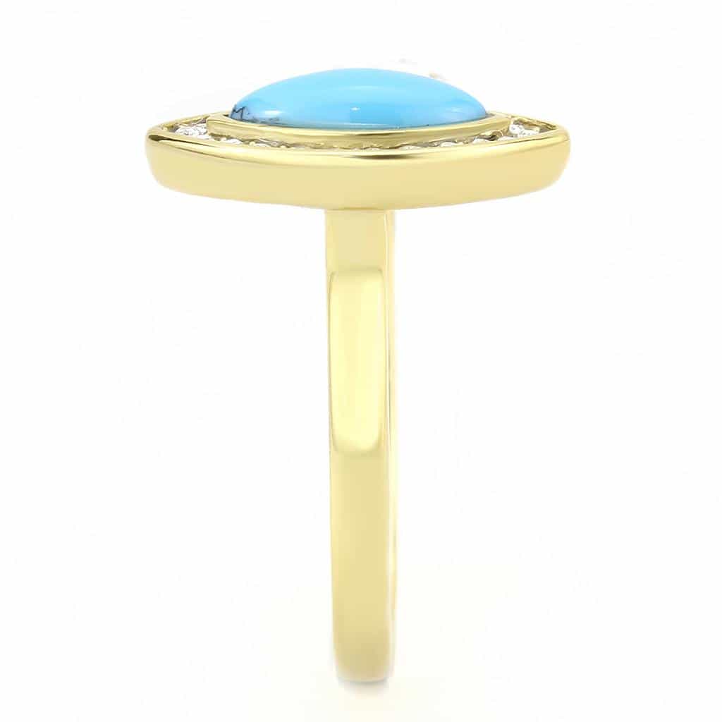 Stainless Steel Gold IP Turquoise Pear CZ Bezel Double Ring view 9