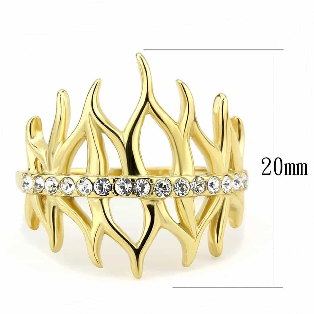 Stainless Steel Gold IP CZ Channel Antler Branch Cutout Open Ring view 3