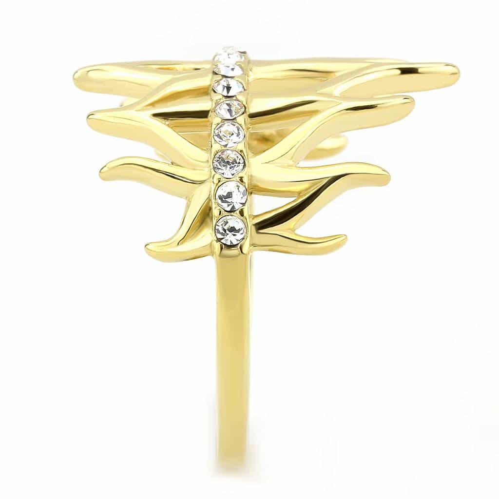 Stainless Steel Gold IP CZ Channel Antler Branch Cutout Open Ring view 7
