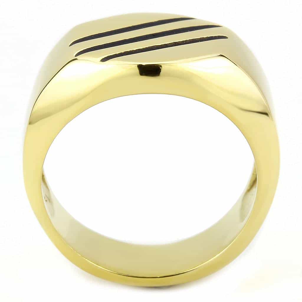Stainless Steel Gold IP Black Enamel Stripe Polished Wide Ring view 5