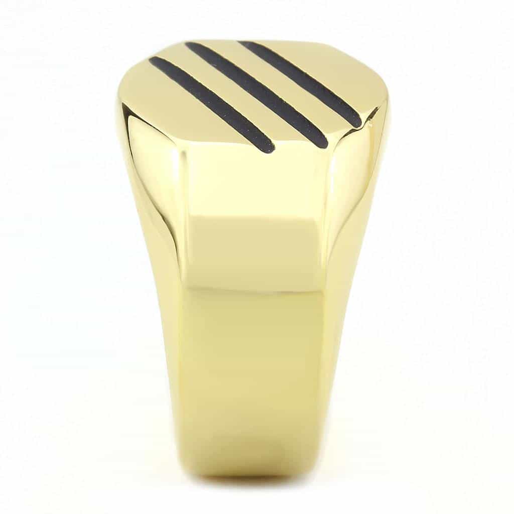 Stainless Steel Gold IP Black Enamel Stripe Polished Wide Ring view 7