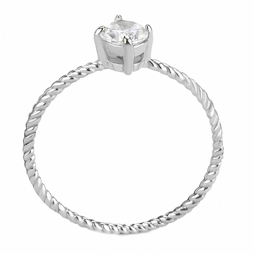 Stainless Steel Silver CZ Round Rope Twist Thin Solitaire Ring view 5