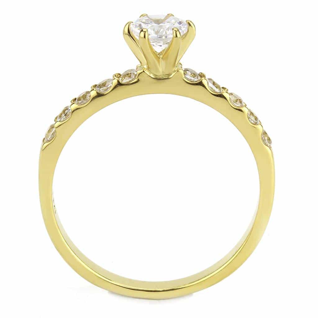 Stainless Steel Gold IP CZ Round Pave Side Stone Solitaire Ring view 5