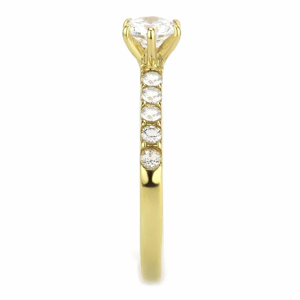 Stainless Steel Gold IP CZ Round Pave Side Stone Solitaire Ring view 7