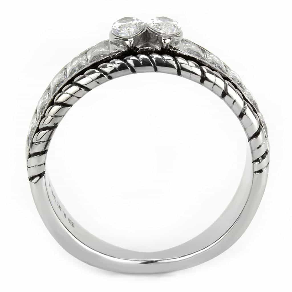 Stainless Steel Silver CZ Marquise Baguette Rope Twist Stack Ring view 5