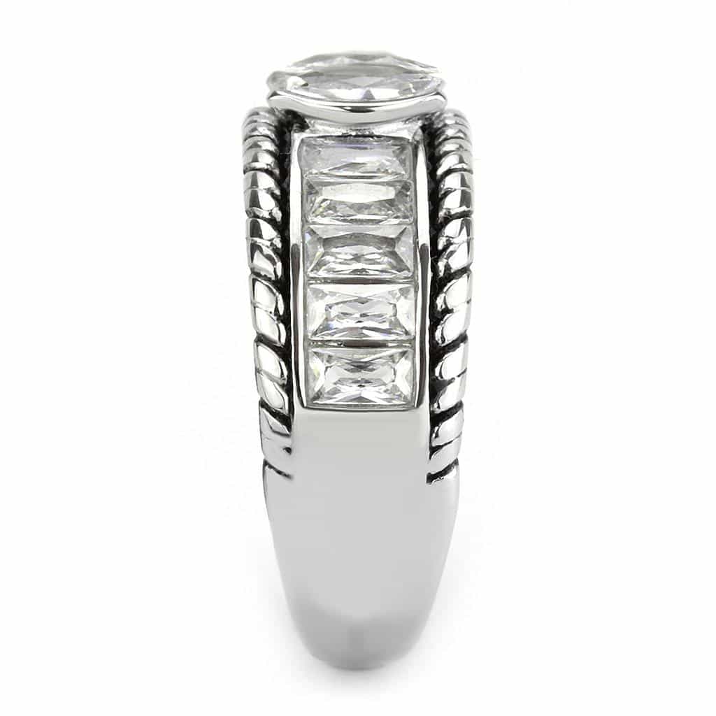 Stainless Steel Silver CZ Marquise Baguette Rope Twist Stack Ring view 7