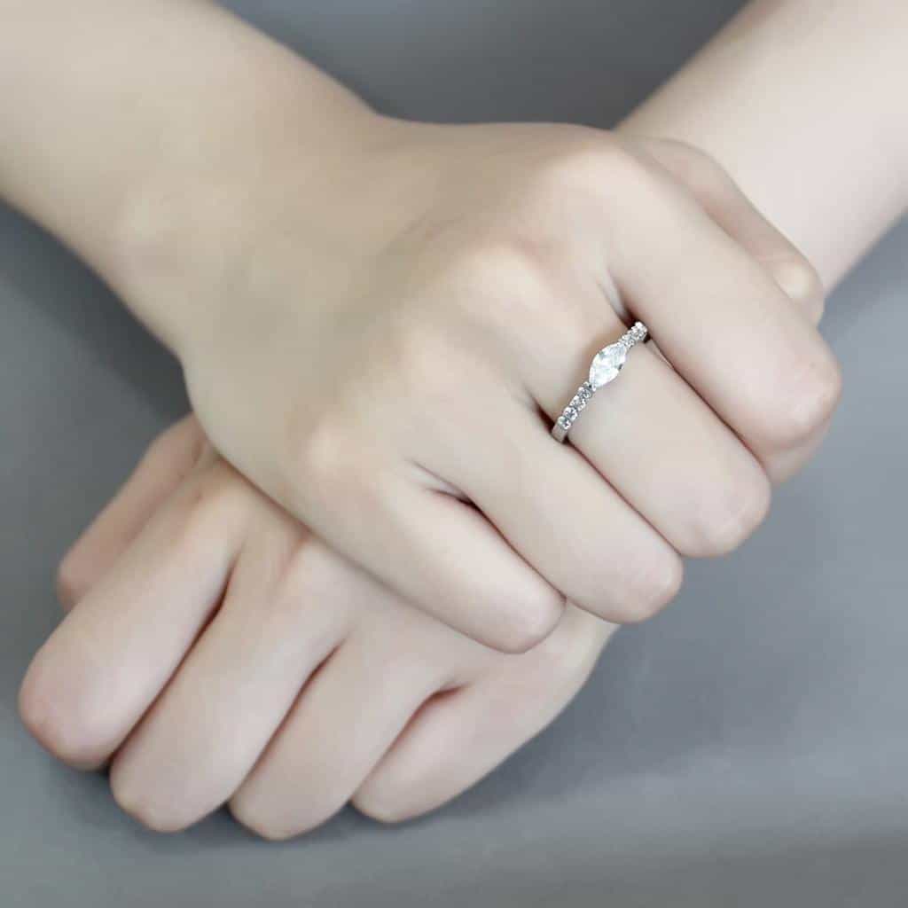 Stainless Steel CZ Marquise Pave Side Stone East West Ring view 9
