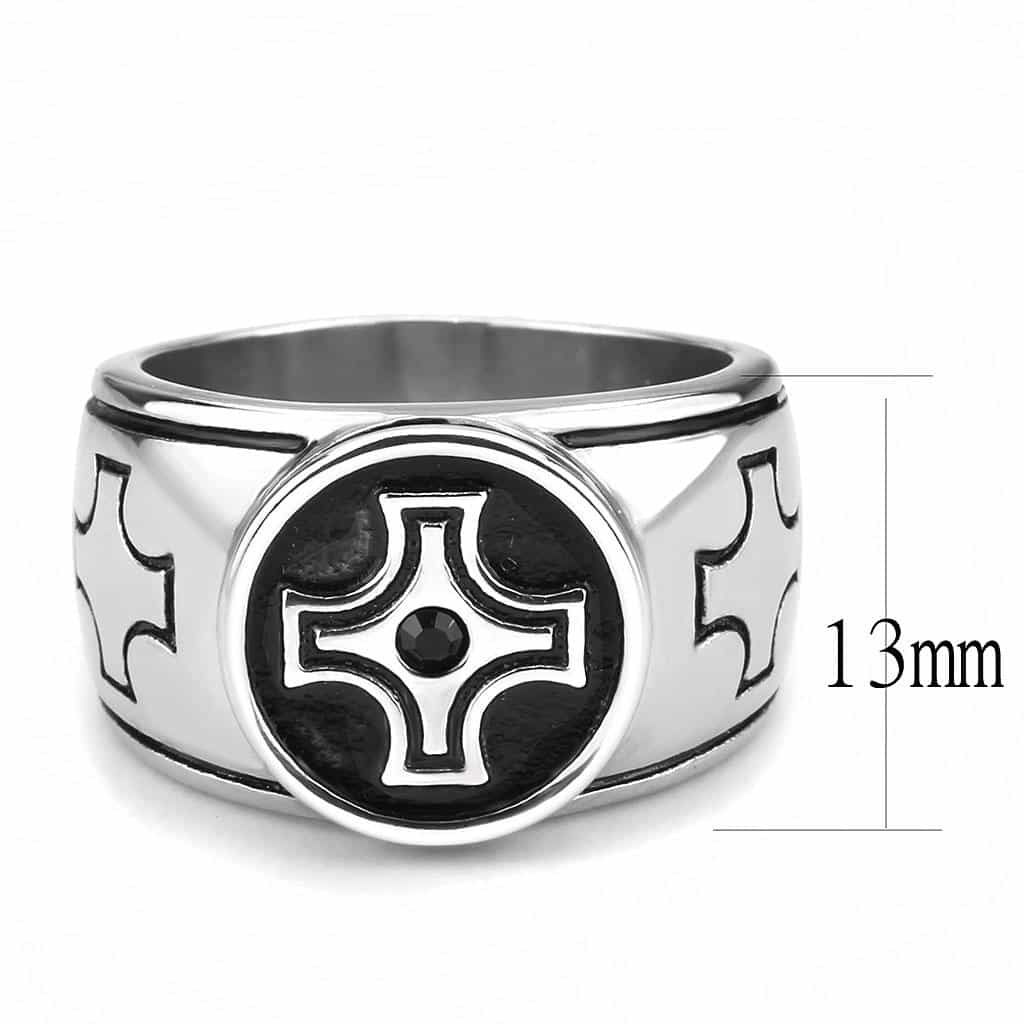 Stainless Steel Silver Black Enamel Iron Cross Celtic Mens Ring view 3