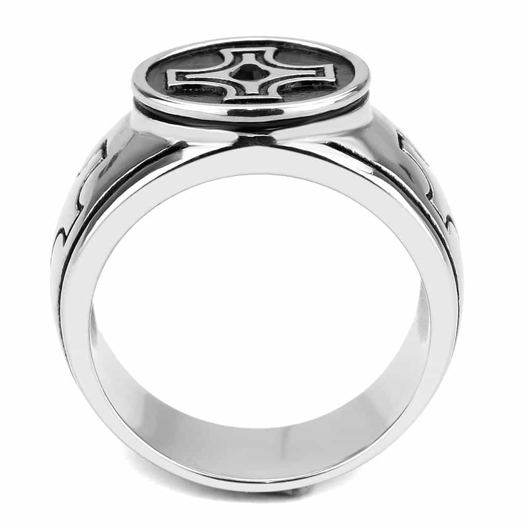 Stainless Steel Silver Black Enamel Iron Cross Celtic Mens Ring view 5