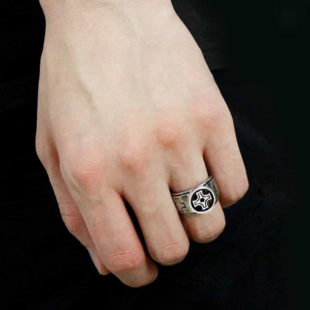 Stainless Steel Silver Black Enamel Iron Cross Celtic Mens Ring view 9