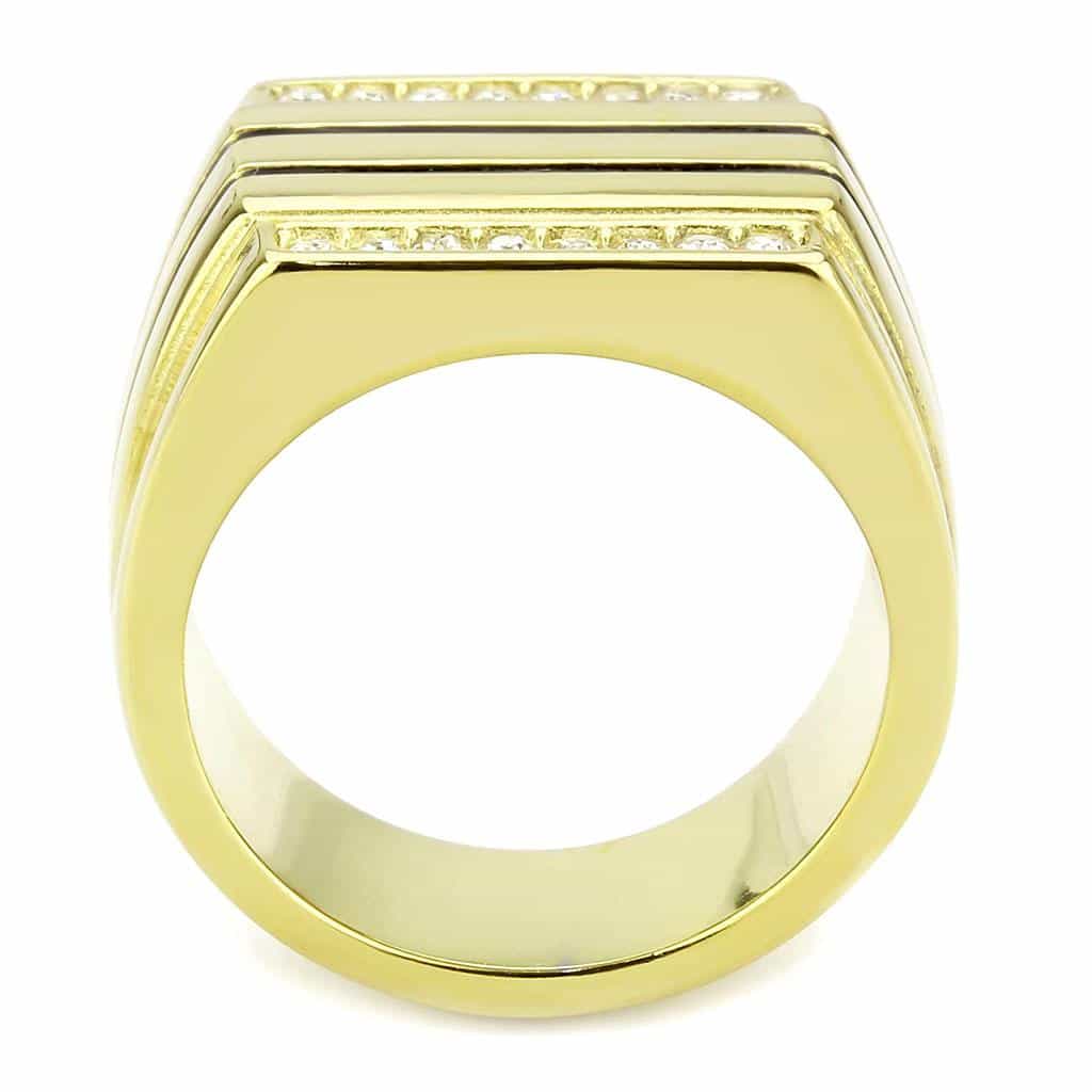 Stainless Steel Gold IP CZ Channel Row Polished Wide Mens Ring view 5