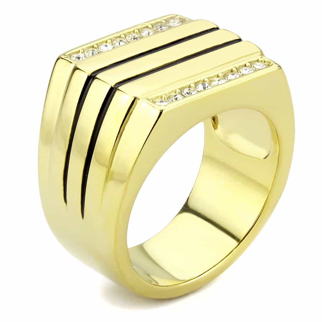 Stainless Steel Gold IP CZ Channel Row Polished Wide Mens Ring view 7