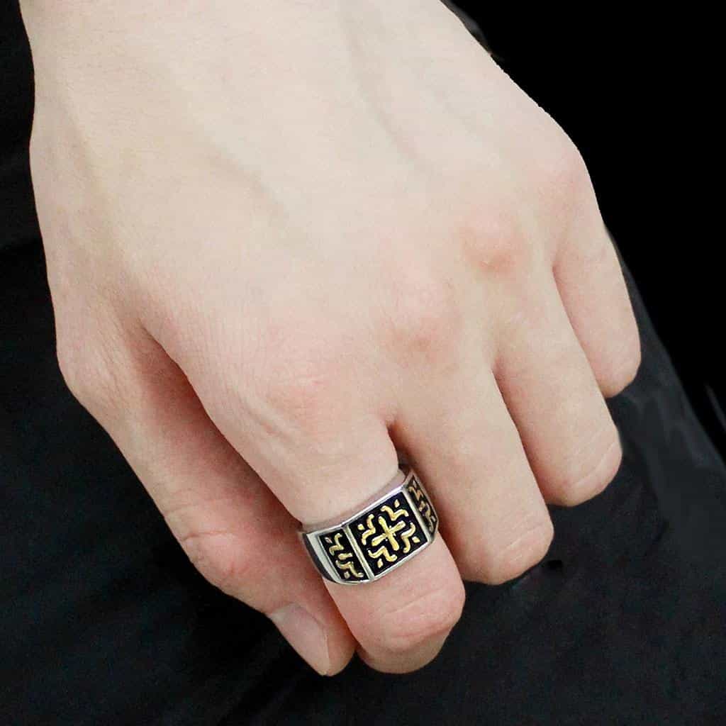 Stainless Steel Silver Gold Enamel Celtic Cross Knot Mens Ring view 9