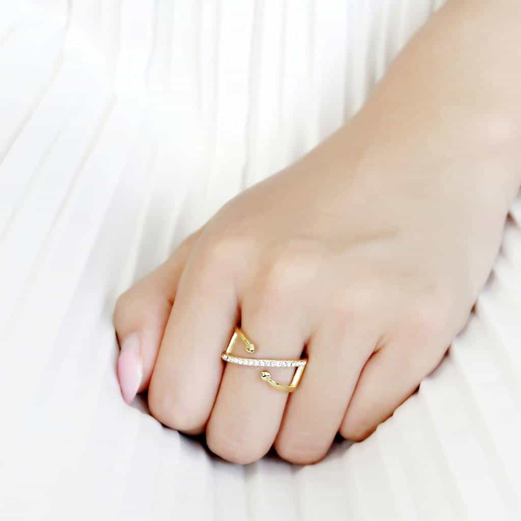 Stainless Steel Gold IP CZ Pave X Crossover Cutout Open Ring view 9
