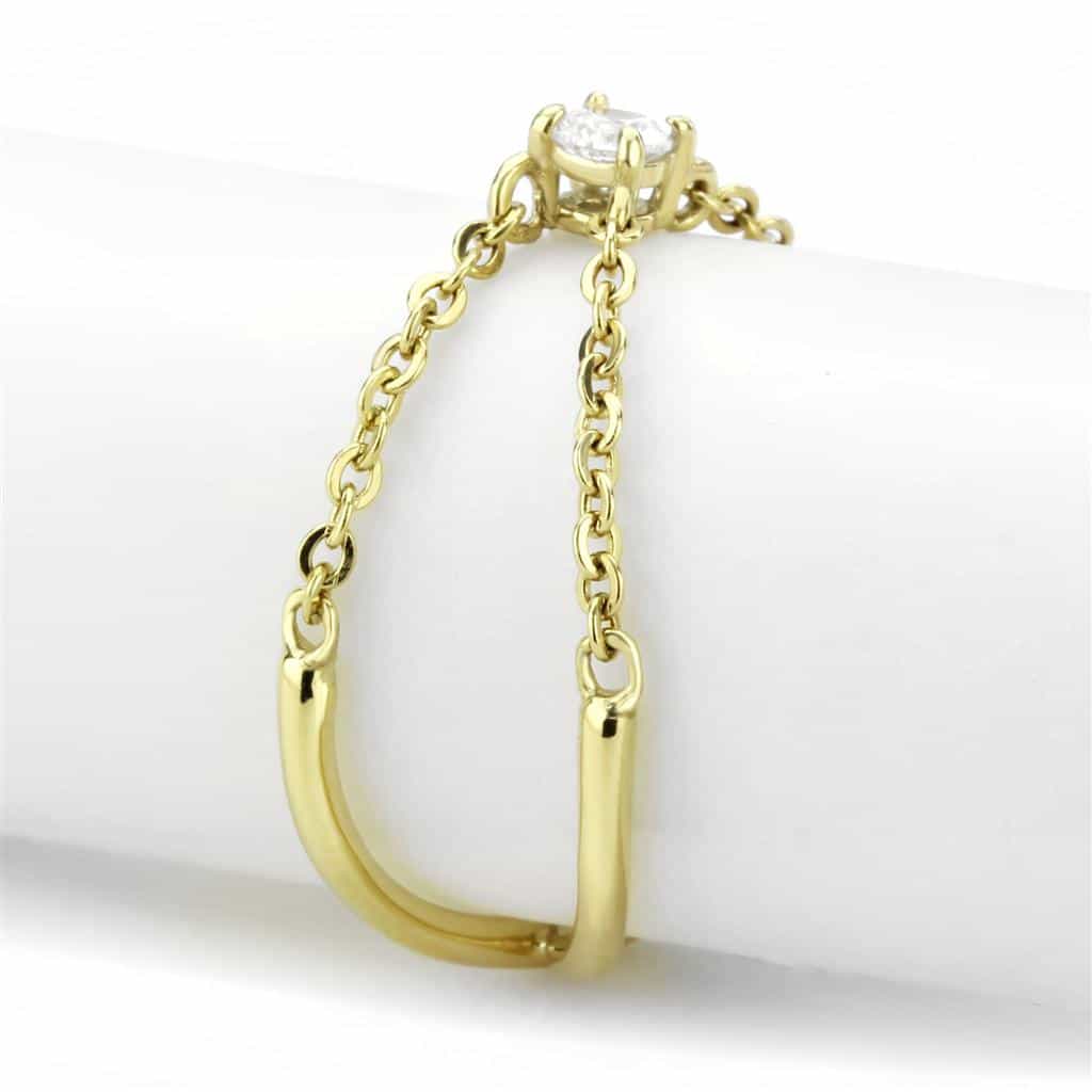 Stainless Steel Gold IP CZ Bezel Station Chain Ring view 5