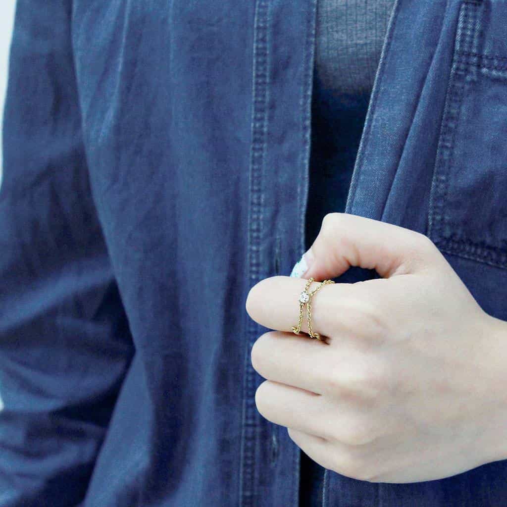 Stainless Steel Gold IP CZ Bezel Station Chain Ring view 9