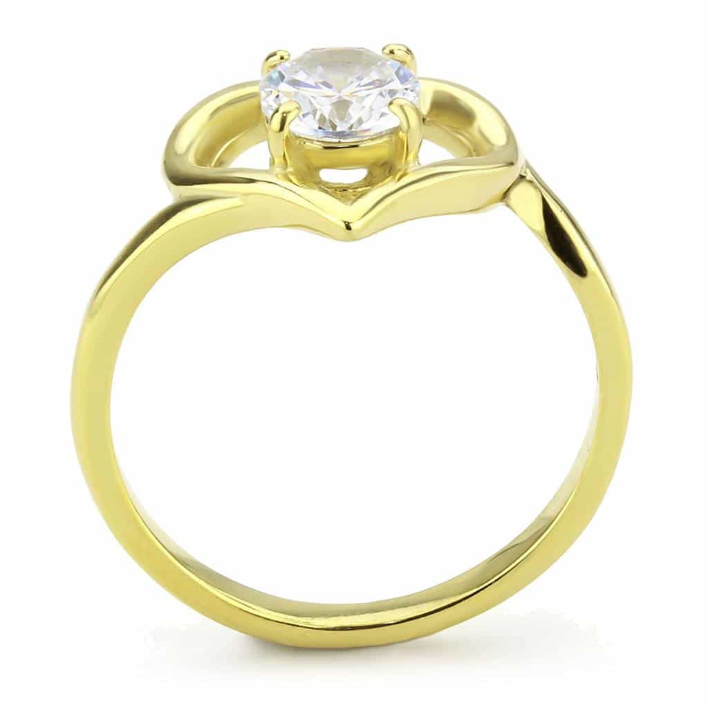 Stainless Steel Gold IP CZ Round Heart Frame Solitaire Ring view 5