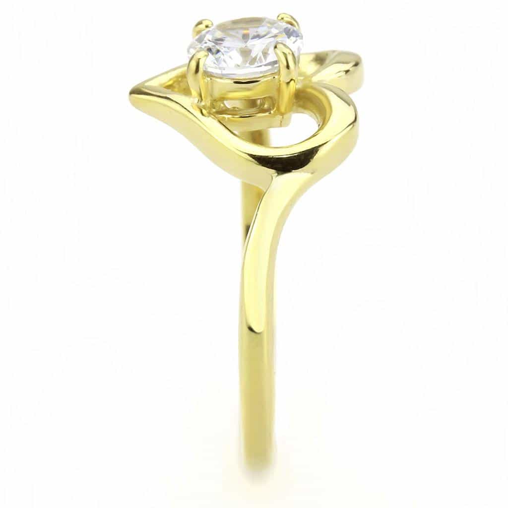 Stainless Steel Gold IP CZ Round Heart Frame Solitaire Ring view 7