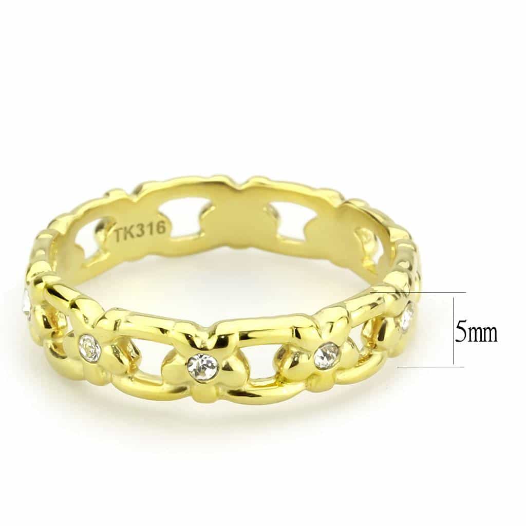 Stainless Steel Gold IP CZ Flower Daisy Heart Cutout Ring view 3