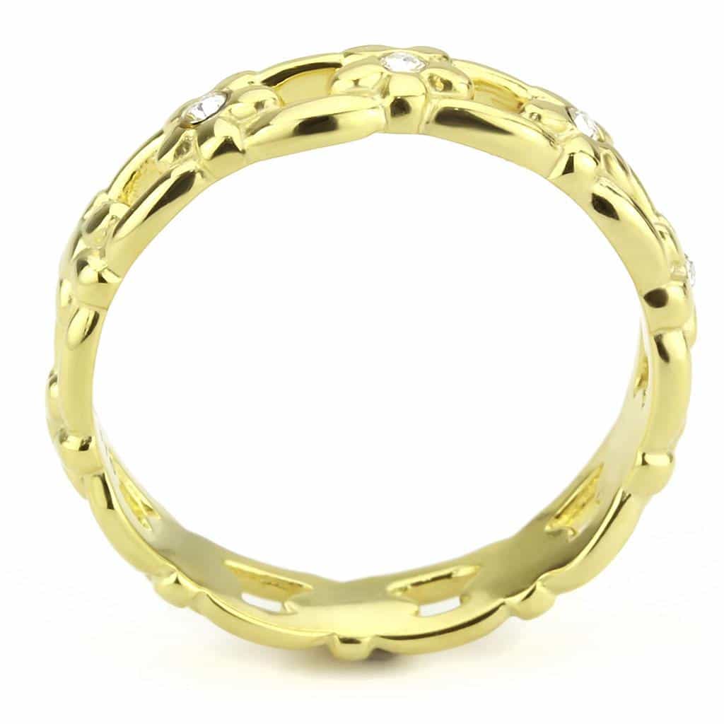 Stainless Steel Gold IP CZ Flower Daisy Heart Cutout Ring view 5