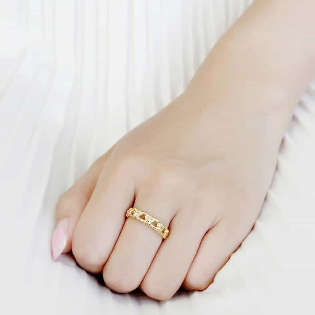 Stainless Steel Gold IP CZ Flower Daisy Heart Cutout Ring view 9