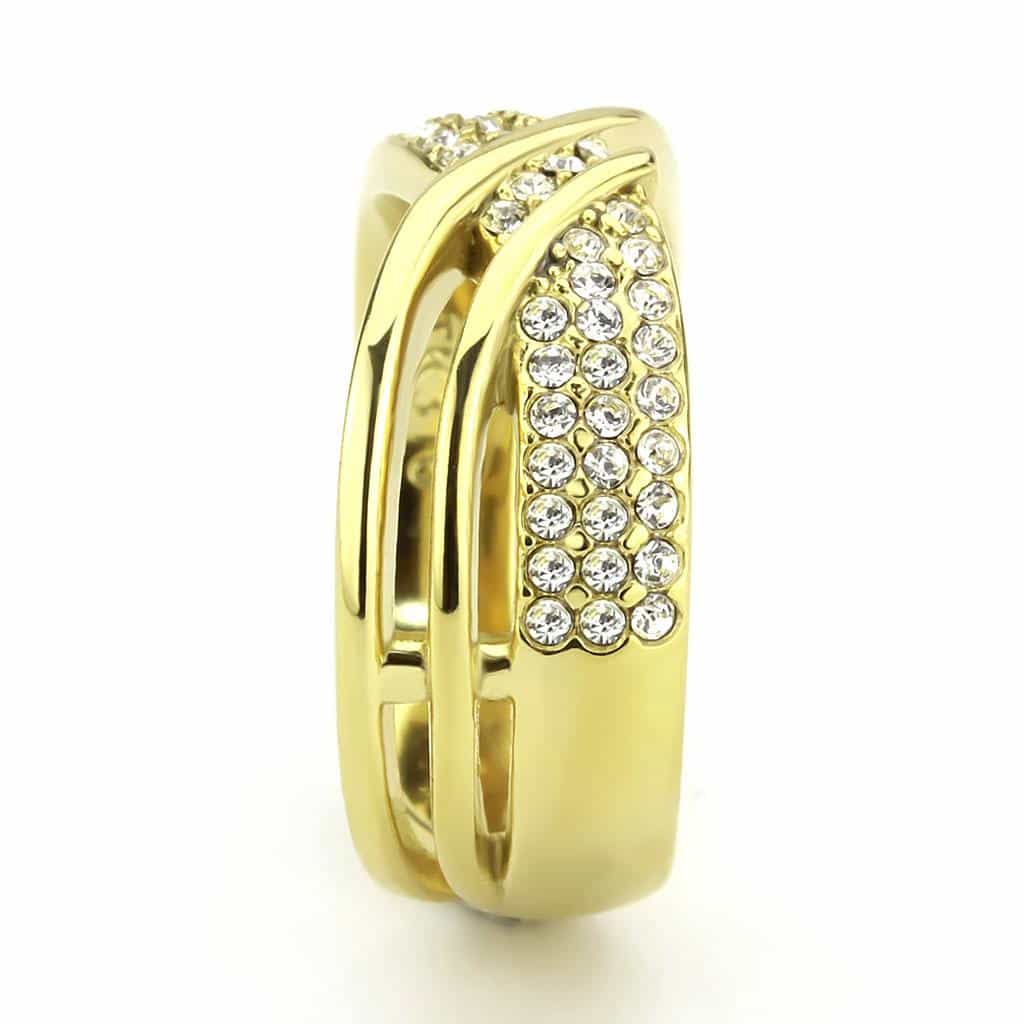 Stainless Steel Gold IP CZ Pave Crossover Infinity Wave Ring view 7