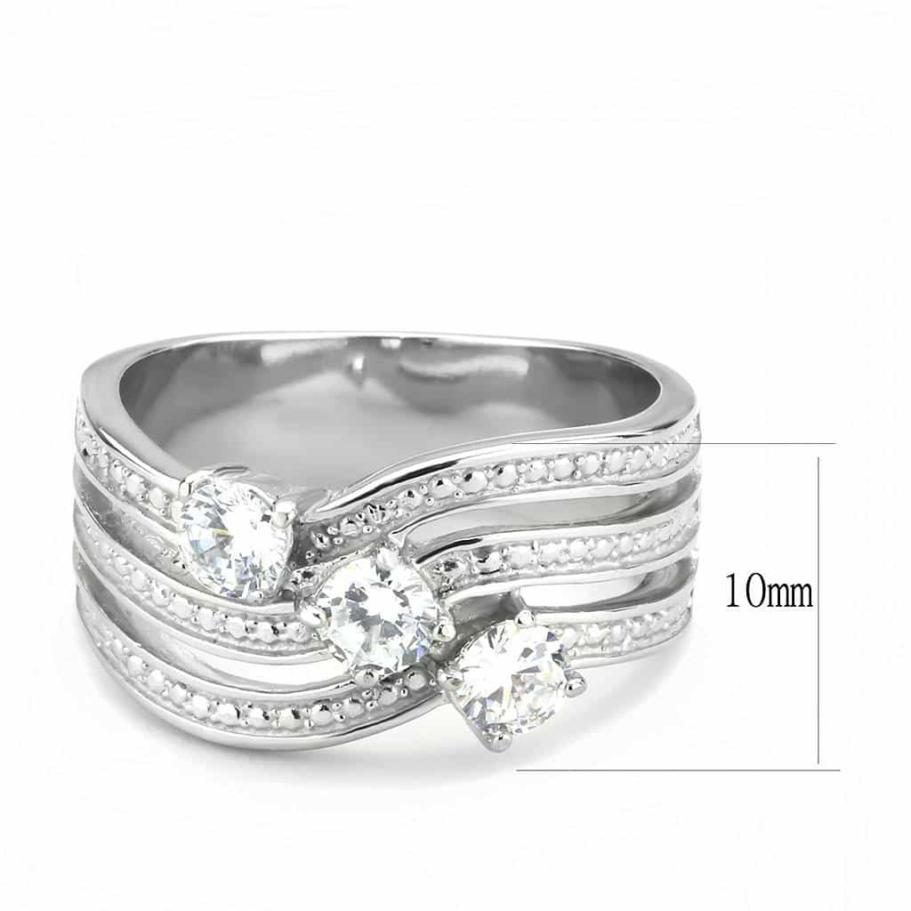 Stainless Steel CZ Round Multi Row Wire Solitaire Wide Stack Ring view 3