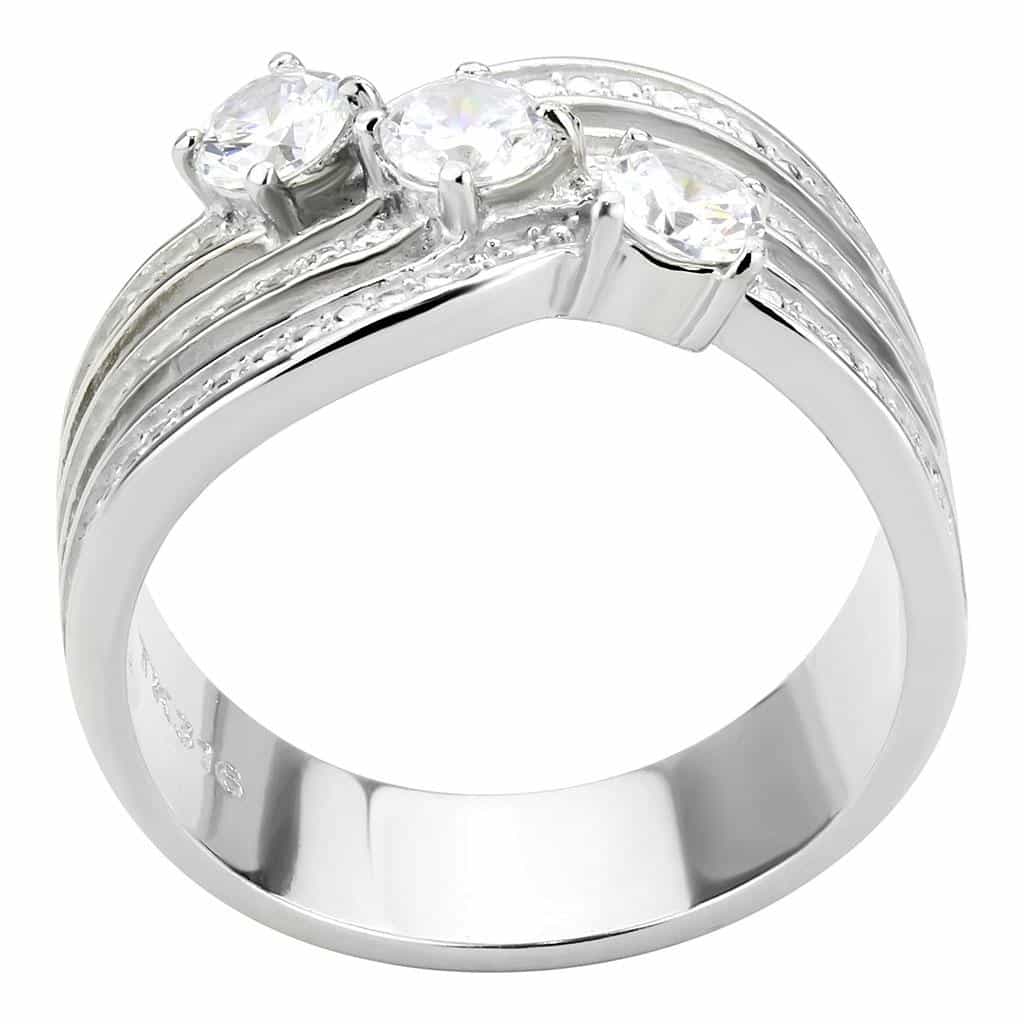 Stainless Steel CZ Round Multi Row Wire Solitaire Wide Stack Ring view 5