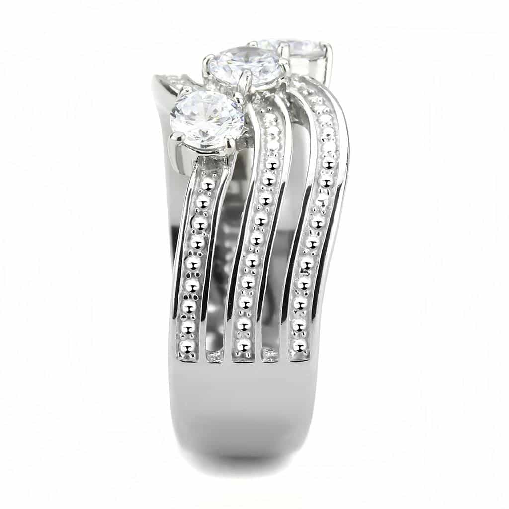 Stainless Steel CZ Round Multi Row Wire Solitaire Wide Stack Ring view 7