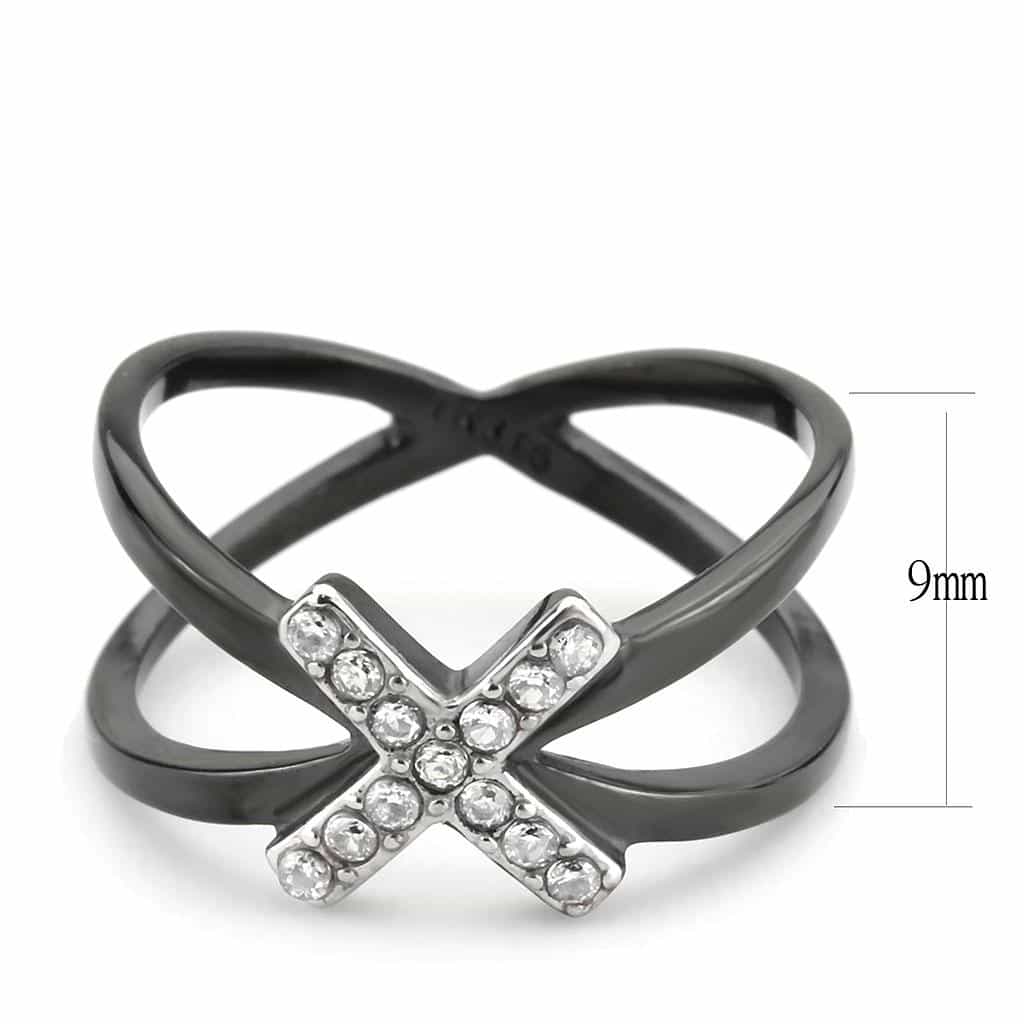 Stainless Steel Black IP CZ Pave Cross X Cutout Open Ring view 3