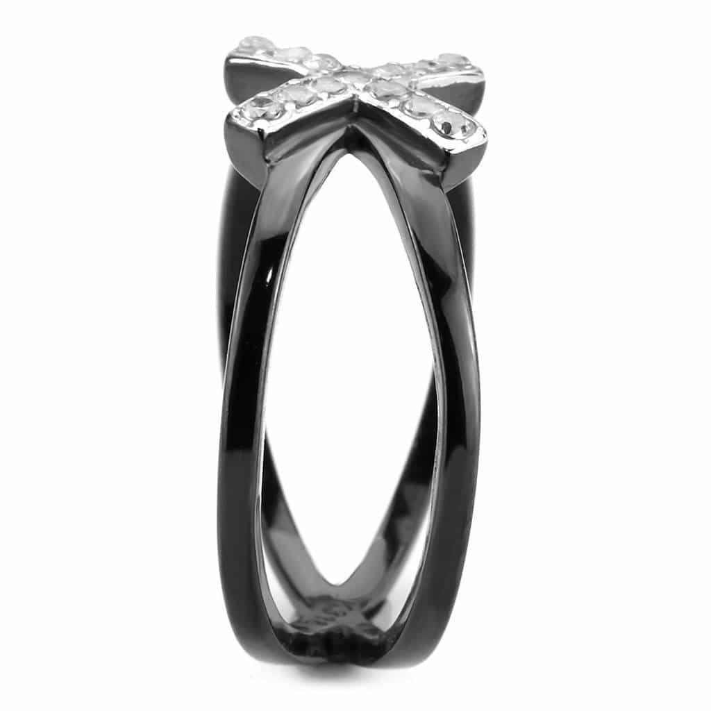 Stainless Steel Black IP CZ Pave Cross X Cutout Open Ring view 7