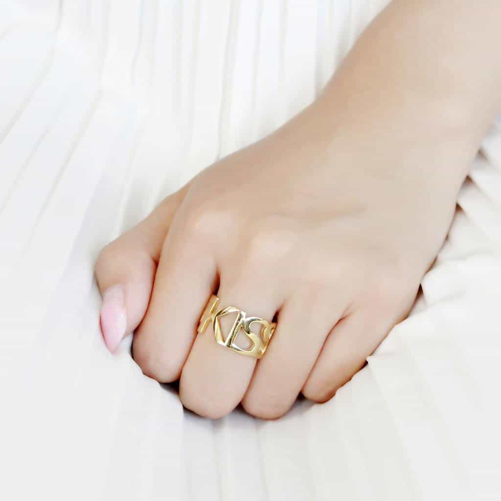 Stainless Steel Gold IP Polished Interlocking S Scroll Ring view 9