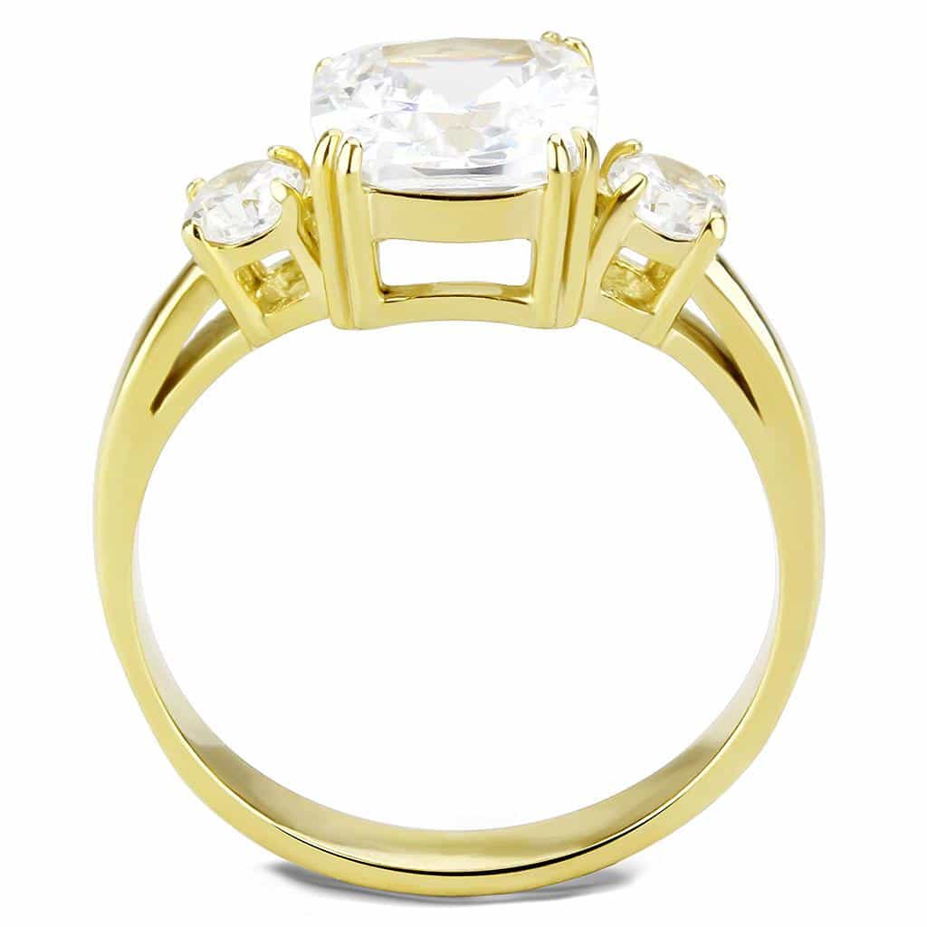 Stainless Steel Gold IP CZ Round Three Stone Solitaire Ring view 5