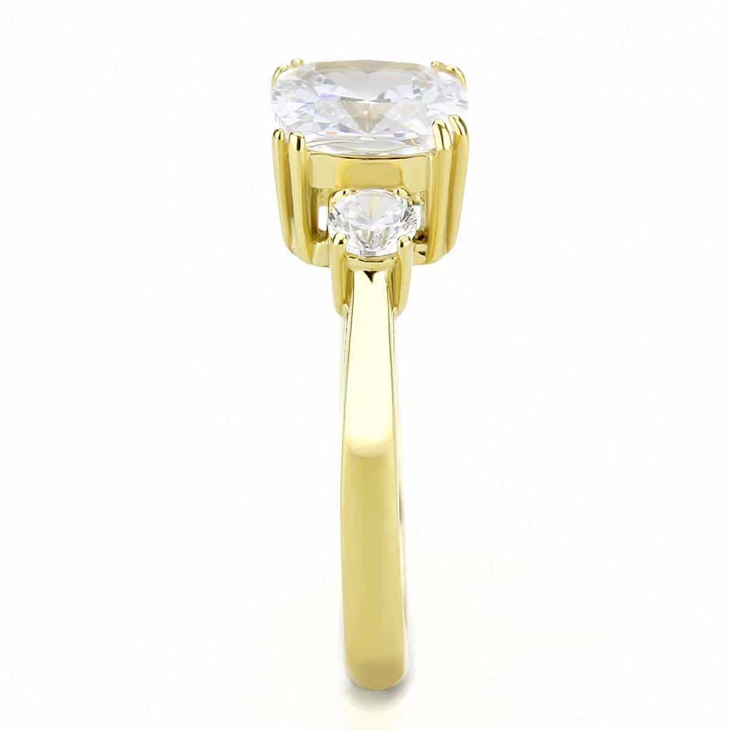 Stainless Steel Gold IP CZ Round Three Stone Solitaire Ring view 7