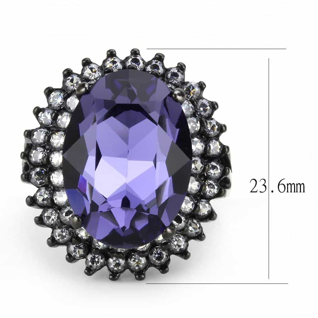 Stainless Steel Dark IP Tanzanite Crystal Oval Halo Cocktail Ring view 3