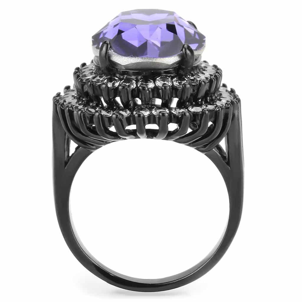Stainless Steel Dark IP Tanzanite Crystal Oval Halo Cocktail Ring view 5