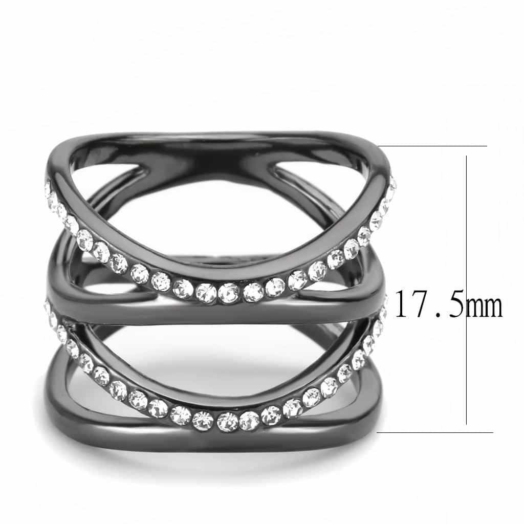 Stainless Steel Dark IP CZ Triple Band Open Wrap Ring view 3