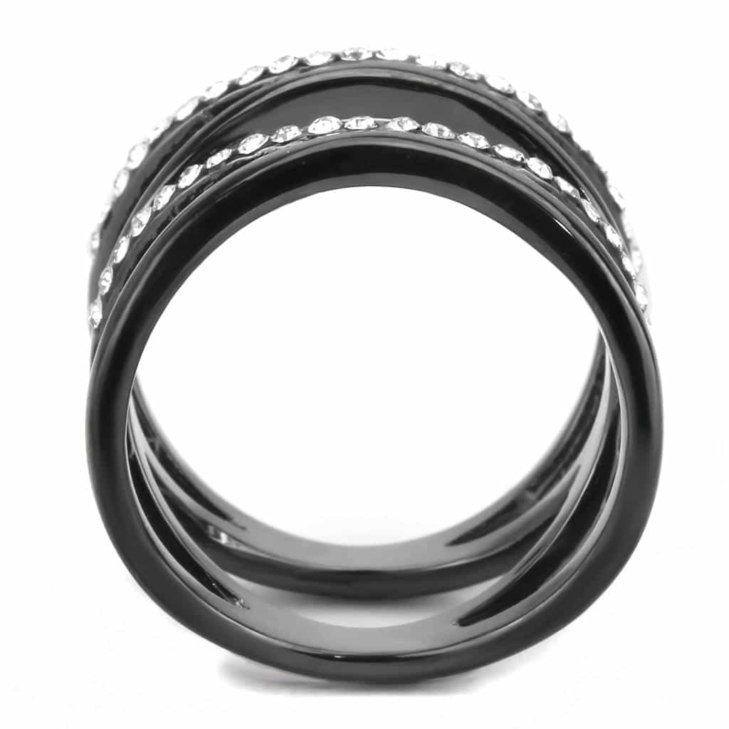 Stainless Steel Dark IP CZ Triple Band Open Wrap Ring view 5