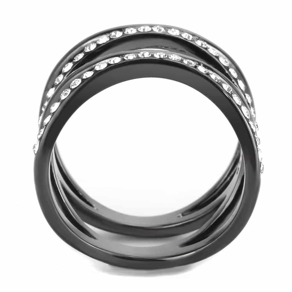 Stainless Steel Dark IP CZ Triple Band Open Wrap Ring view 7