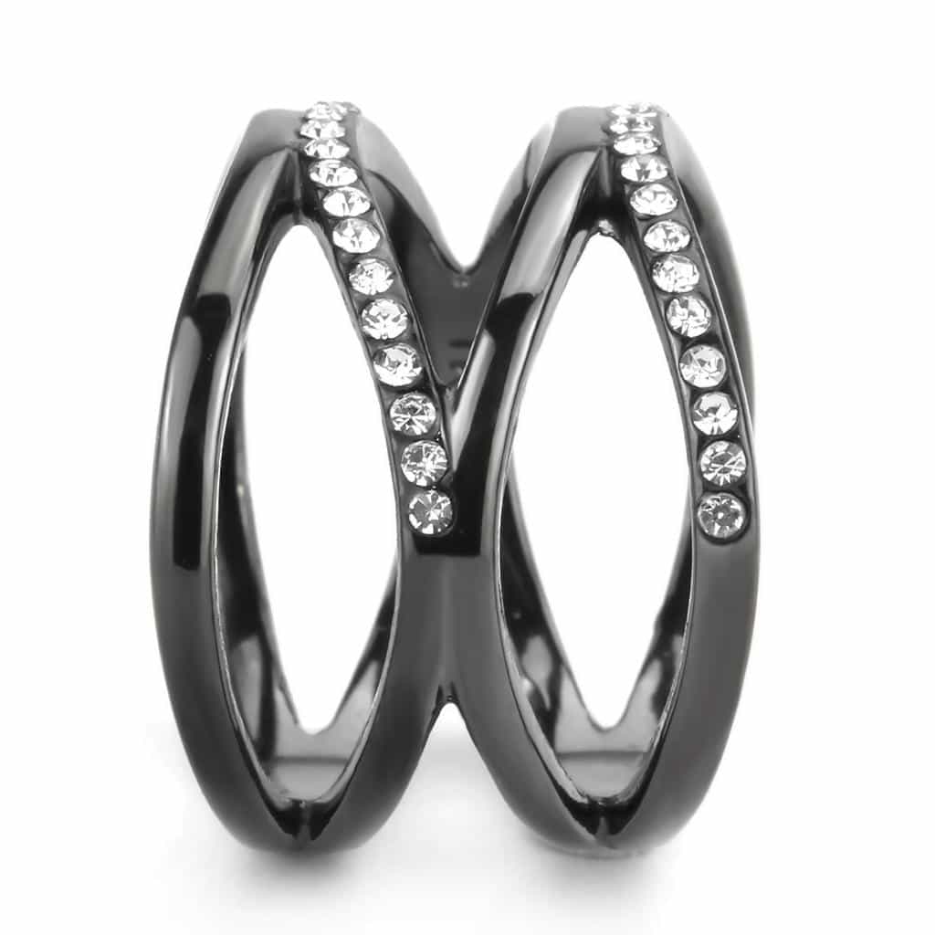 Stainless Steel Dark IP CZ Triple Band Open Wrap Ring view 9