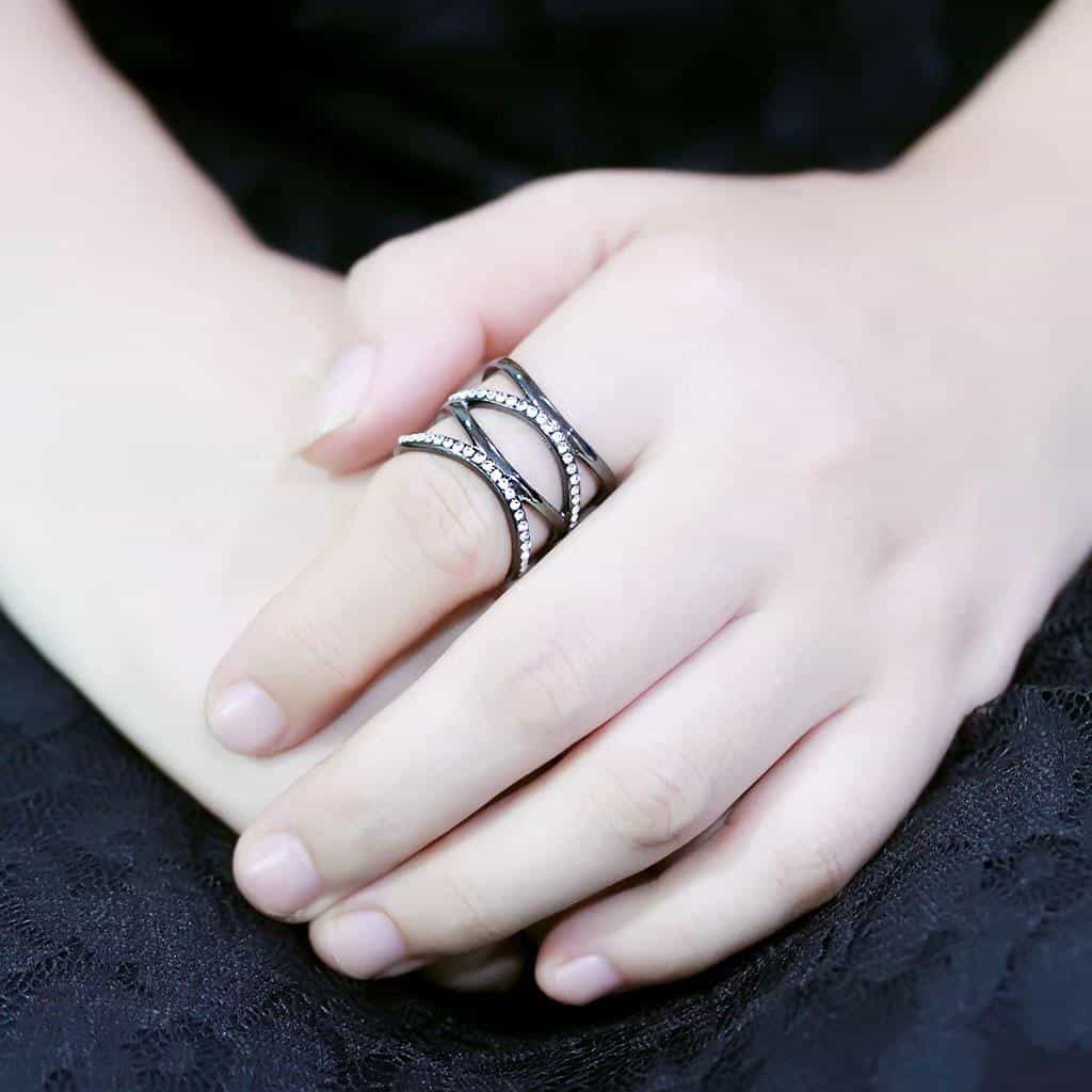 Stainless Steel Dark IP CZ Triple Band Open Wrap Ring view 11