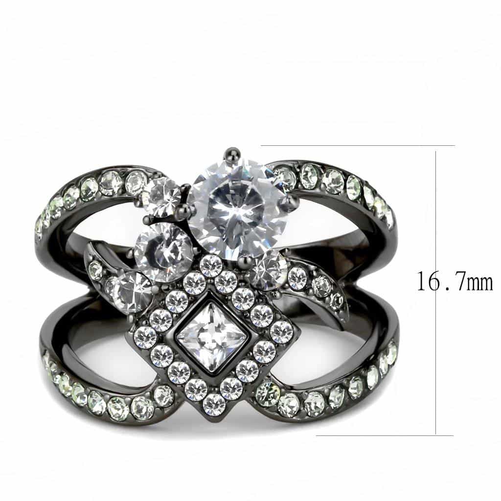 Stainless Steel Dark IP CZ Round Square Multi Stone Cocktail Ring view 3