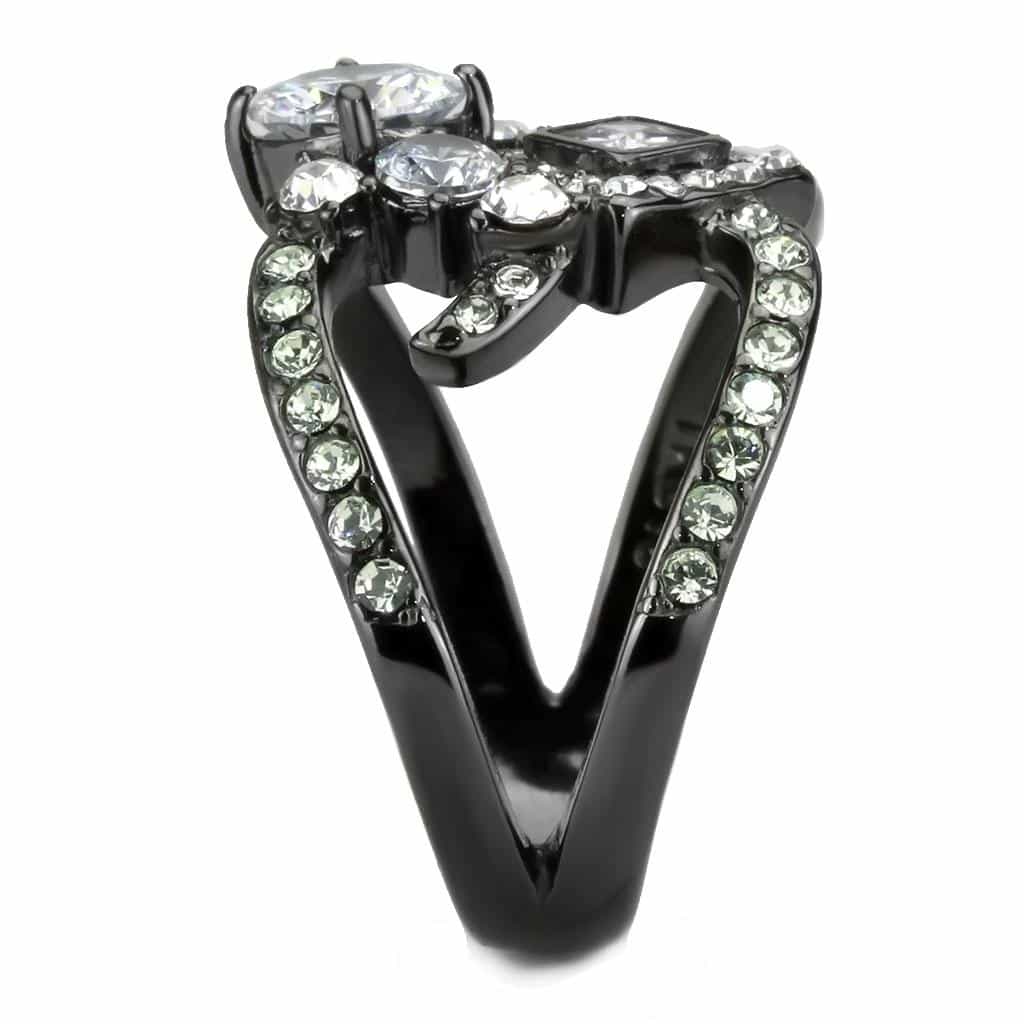Stainless Steel Dark IP CZ Round Square Multi Stone Cocktail Ring view 7