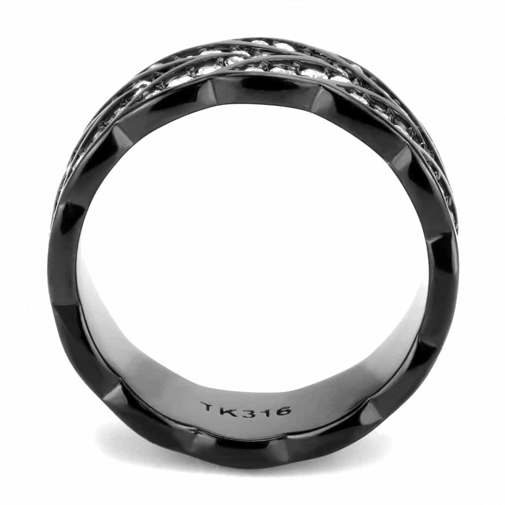 Stainless Steel Dark IP CZ Pave Twisted Wave Eternity Band Ring view 5
