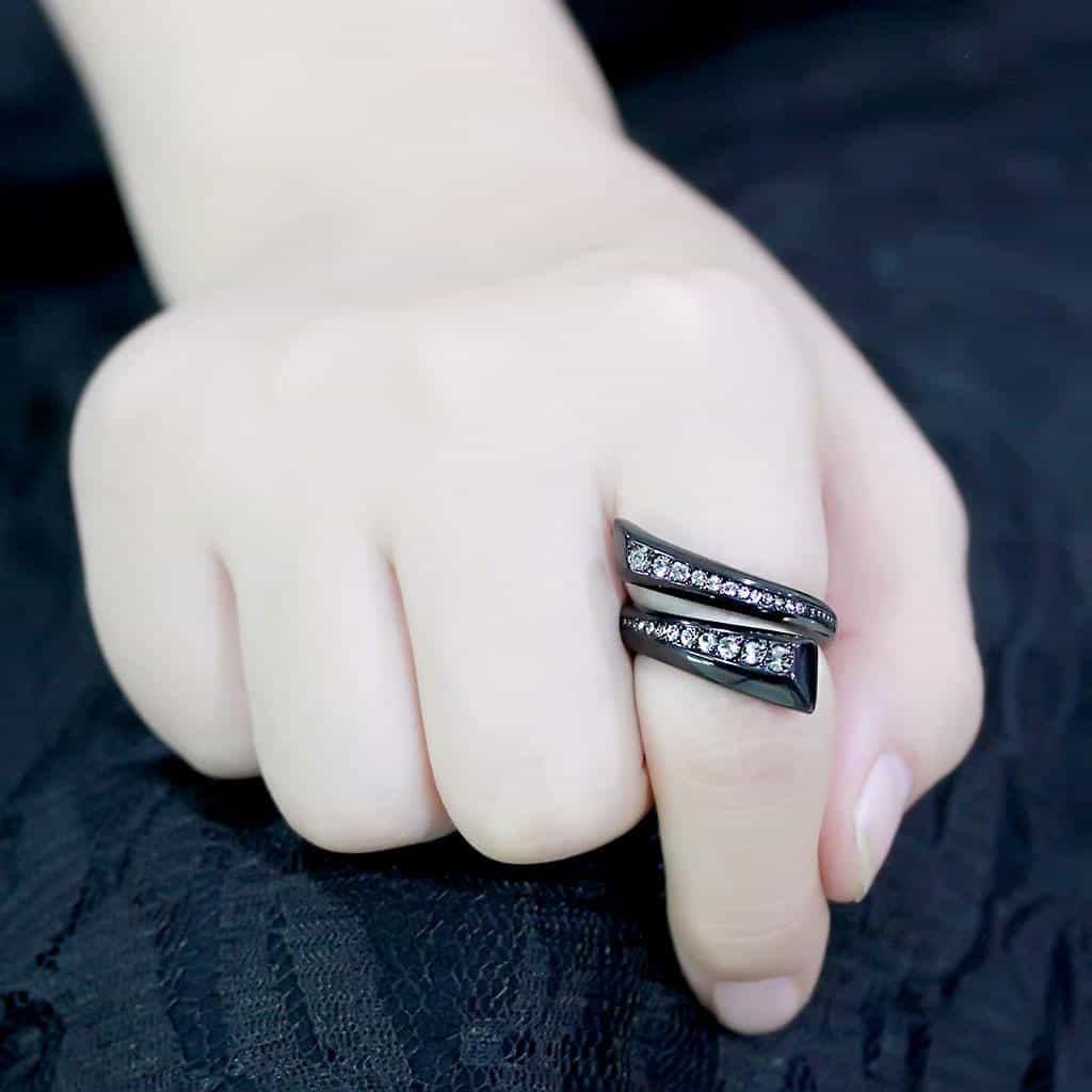 Stainless Steel Dark IP CZ Channel Double Row Band Ring view 11