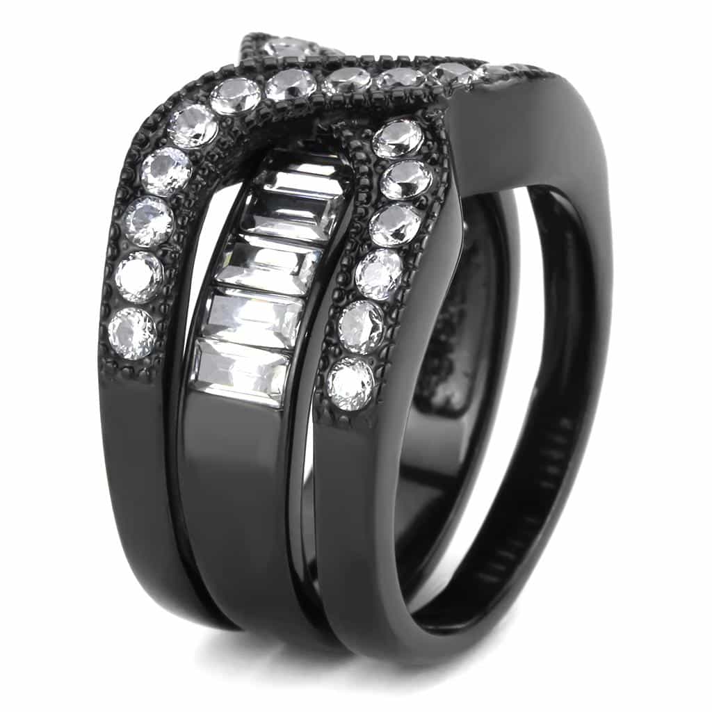 Stainless Steel Dark IP CZ Baguette Round Crossover Cocktail Ring view 9