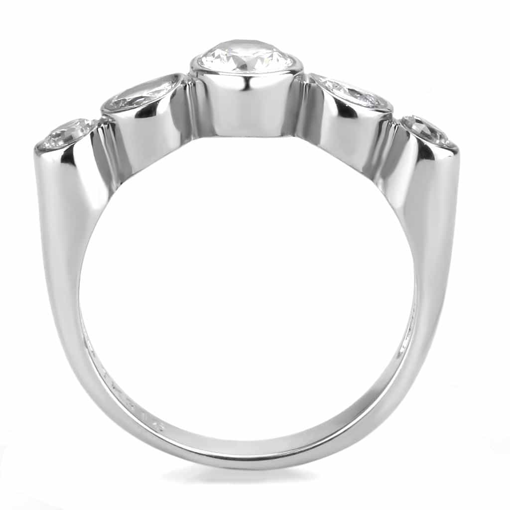 Stainless Steel Silver CZ Round Bezel Graduated Journey Ring view 5