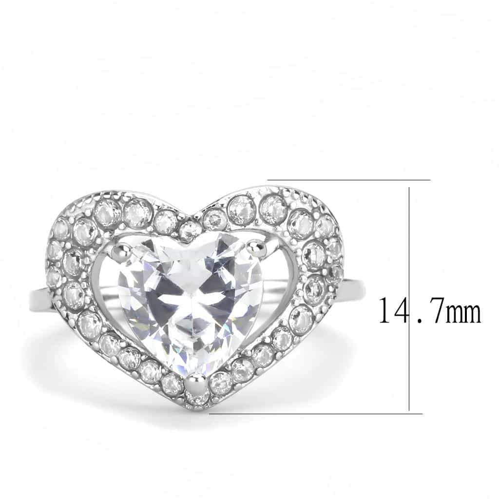 Stainless Steel Silver CZ Heart Pave Halo Solitaire Ring view 3